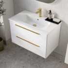 Deccado Berwick 2 Drawer Vanity 800Mm With Ceramic Basin And Brushed Brass Handles - Orchid White
