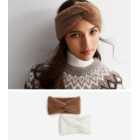 2 Pack Brown and White Eyelash Knit Headbands