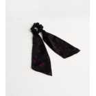 Black Floral Satin Bow Scrunchie