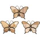 WALPLUS Rusty Brown Gold Butterflies Mirror 3 Pack