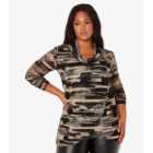 Apricot Curves Stone Abstract Print Knit Cowl Neck Top