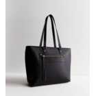 Black Leather Look Zip Front Tote Bag