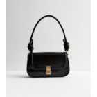 Black Leather-Look Knot Strap Shoulder Bag