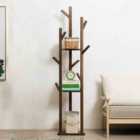 Living and Home Freestanding Wooden Dark Brown Coat Rack Stand With 3 Shelves For Entryway