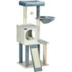 PawHut Blue Wooden Cat Tree for Indoor Cats with Scratching Post