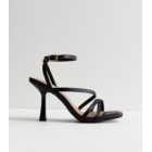 Black Leather-Look Strappy Stiletto Heel Sandals