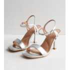 Extra Wide Fit Silver 2 Part Stiletto Heel Sandals