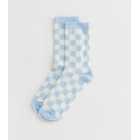 Blue Checkerboard Print Socks