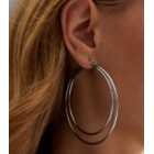 Silver Large Hinge Double Hoop Earrings