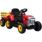 Tommy Toys Kids Ride On Electric Tractor with Trailer Red 12V
