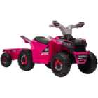 Tommy Toys Toddler Ride On Electric Quad Bike With Trailer Pink 6V