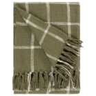 Yard Beni Moss Green and Natural Checked Fringed Throw 130 x 180cm