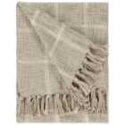 Yard Beni Stone and Natural Checked Fringed Throw 130 x 180cm