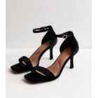 Wide Fit Black Velvet 2 Part Stiletto Heel Sandals