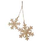 Two Hanging Wooden Snowflakes - Natural