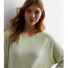 Olive Ribbed Knit Batwing Top