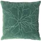 furn. Angeles Juniper Green Floral Velvet Cushion