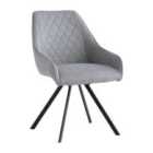 World Furniture Set Of 2 Valencia Swivel Dining Chair - Silver Grey Fabric Black Leg