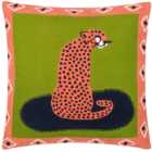 furn. Coral Cheetah Embroidered Cushion