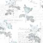 Galerie Country Cottage Postcard and Bouquets Grey and Blue Wallpaper