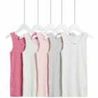 M&S Girls Pure Cotton Heart & Plain Vests, 5 Pack, 2-12 Years, Pink