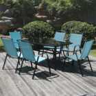 Outdoor Essentials Palma Steel 6 Seater Patio Dining Set Teal
