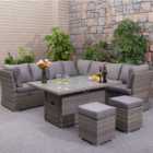 Malay Deluxe New Hampshire 6 Seater Grey Wicker Fire Pit Garden Lounge Set