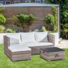 Outdoor Essentials 3 Seater Rattan Natural Lounge Set with firepit