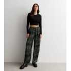 Black Abstract Print Satin Wide Leg Trousers