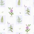 Galerie Country Cottage Roses and Leaves Green and Purple Wallpaper