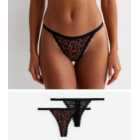 2 Pack Black and Brown Animal Print Lace Thongs