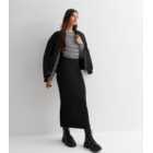 Black Ribbed Jersey Midi Skirt