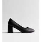 Black Leather-Look Block Heel Court Shoes