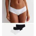 3 Pack Black and White Soft Touch Lace Trim Short Briefs 
