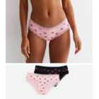 2 Pack Pink and Black Lips Print Short Briefs