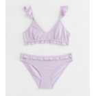 Girls Lilac Textured Frill Triangle Bikini Set