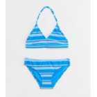 Girls Blue Stripe Textured Triangle Bikini Set