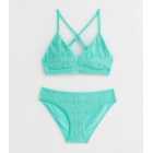 Girls Turquoise Crochet Triangle Bikini Set