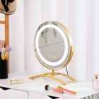 Living and Home Round Makeup Mirror With Led Lights Dressing Table Mirror Vanity Mirrors-gold,25X38Cm