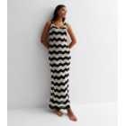 Black Stripe Crochet Knit Maxi Beach Dress