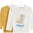 M&S Cotton 2 Pack Dino Graphic Long Sleeve Tops, 0-3 Years, Multi