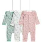 M&S Girls Pure Cotton Floral Sleepsuits, Newborn-3 Years, Pink