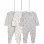 M&S Unisex Pure Cotton Dog & Striped Sleepsuits, Newborn-3 Years, Grey Marl