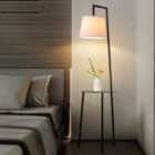 Livingandhome Metal Tray Table Floor Lamp With Linen Lampshade, Beige