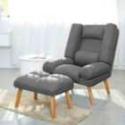 Livingandhome Modern Recliner With Footstool, Grey