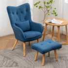 Livingandhome Frosted Velvet Upholstered Armchair With Footstool And Cushion, Blue