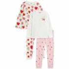 M&S 2 Pack Strawberry Pyjamas, 7-12 Years, Ivory