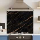 Premium 90cm x 75cm 6mm Black Gold Marble Glass Kitchen Splashback Various Sizes Toughened - 90 cm