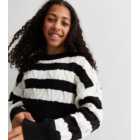 Girls Black Stripe Cable Knit Crop Jumper