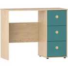 Junior Vida Neptune 3 Drawer Desk Study Workstation Table Children Kids Furniture, Blue & Oak